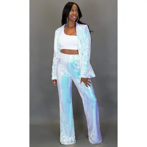 Glam Sequin Pants - Iridescent White