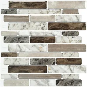 Self-Adhesive Kitchen Backsplash, Marble Look Decorative Tiles (10 Tiles) (Multi)