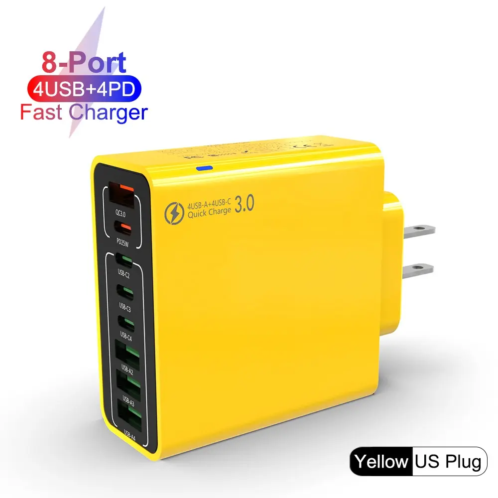 SIFOX 8-port fast charger - 4 USB + 4 Type-C intelligent shunt desktop charger - Multi Device Charging, Stable and safe charging - Universal - Compatible with various devices such as mobile phones, tablets, computers