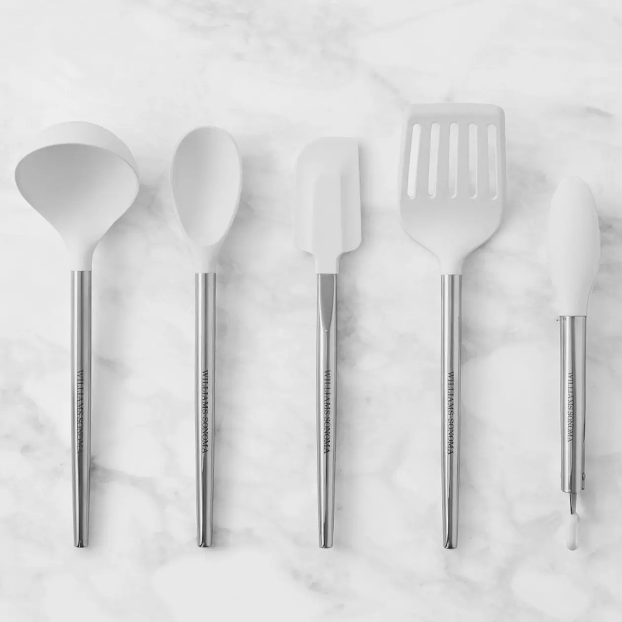Williams Sonoma Stainless-Steel Silicone Kitchen Utensils Set - 5-Piece White Kitchen Accessories