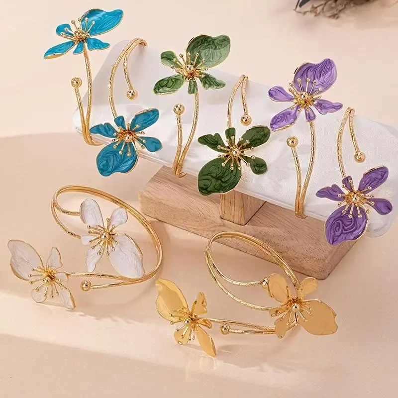 1pc Dopamine Color-Blocking Dripping Oil Craft Fresh Flower Shaped Bracelet