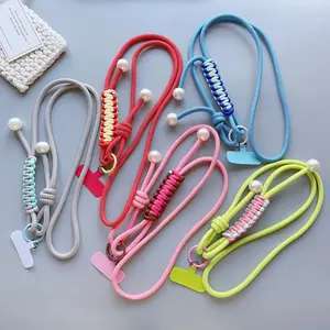 Phone Lanyard | Trending Dopamine Color-Block Pearl Strap | Adjustable Long Crossbody & Neck Hanging Rope | Braided Anti-Lost Phone Chain for Women Girls, Perfect for Travel, Shopping, Dating & Daily Outfit Matching