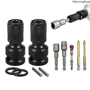 Heavy Duty High Torque Impact Wrench Adapter, 1/2 Inch Square Drive to 1/4 Inch Hex Quick Change Chuck Converter, Universal for Electric Air Impact Wrenches Power Drills