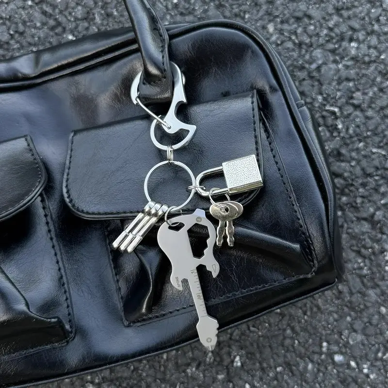 Guitar Multi-Tool Keychain - Bottle Opener Charm, Funky Punk Streetwear Waist Accessory, Casual Compact Everyday Fashion Jewelry