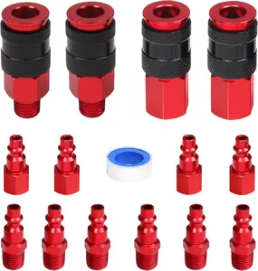15 Pieces 1/4" NPT Air Coupler and Plug Kit, Quick Connect Air Fittings, Industrial Aluminum Quick Connect Set, Connector Set