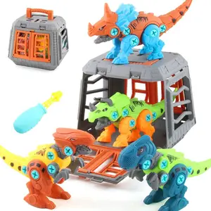 Removable Dinosaur Building Blocks Toy for Kids, Young Children, 4-Pack DIY Toys, Dinosaur Stacking and Assembly Set, Educational Construction Kit with Storage Box, Includes Handheld Screwdriver, Dinosaur Gift for Boys and Girls Ages 3-5 and Up
