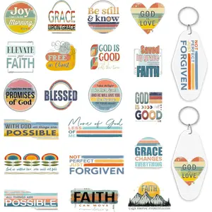 UV DTF Keychain Decals, 8PCS Christain UV DTF Stickers for Motel Keychain, Bible Verse UV DTF Keychain Transfers Stickers Inspirational Waterproof UV DTF Decals for Hotel Keychain