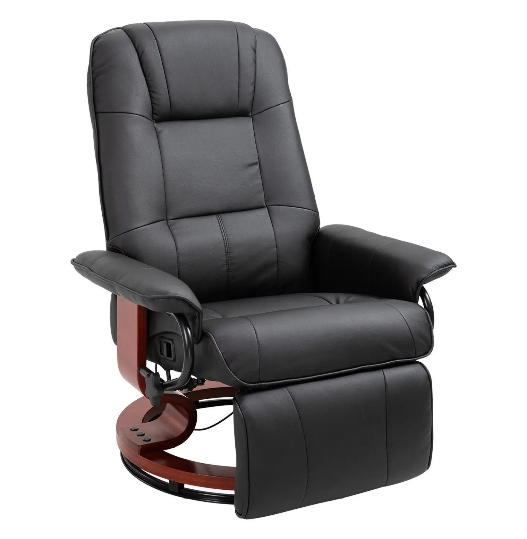 Faux Leather Recliner Chair - Black Swivel Recliner with Footrest