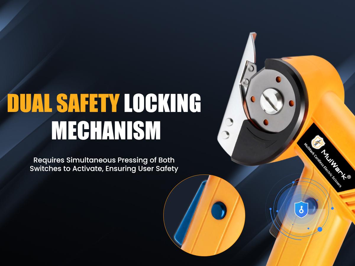 Mulwark Cardboard Cutter Electric, 4.2V Electric Scissors Cordless LED Display an LED Light, Includes 2 Spare Blades, Professional Electric Box Cutter for Cardboard, Carpet, Plastic, Leather, Packaging, Portable Cutting Tool, Yellow with Storage Bag