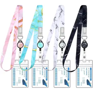 4 Pack Cruise Lanyard for Ship Cards Marble Cute Lanyards with Retractable Badge Reels  ID Badge Holder, 2026 Cruise Essentials Accessories