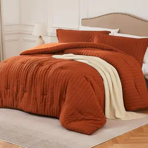 Terracotta Queen Comforter - 3 Seersucker Lightweight Comforter Sets (1 Fluffy Comforter  2 Pillowcases) - Seasons Sets for Women Men