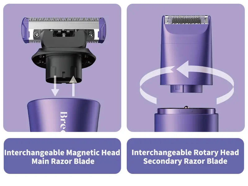 2-Pack Replacement Heads for BreezeNu 2-in-1 Trimmer & Shaver - Ceramic Blade Refills | Hypoallergenic, Snap-on Design for Face, Bikini & Body, Keep Sharp & Hygienic