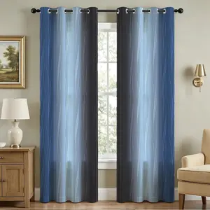 Blackout Curtains (2 Panels Gradient Navy Blue Stripe Pattern Sunshade Drapes ) ,Thermal Insulated Noise Reducing Privacy Curtains for Living Room Bedroom Decor with Grommets