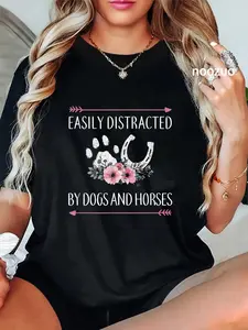 100% Cotton Horse Shirt For Women Girls Horse Lovers T-Shirt