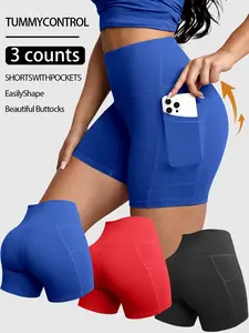Women's High Waist Shorts Set, Pocketed Belly Control Fitness Shorts, Comfortable Fashion Spring Summer Gym Shorts, Training Cycling Shorts, Athletic Shorts, Athletic Workout Shorts