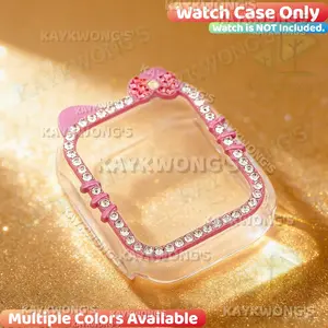 KAYKWONG'S 1 Stylish Cute Cat Ears Rhinestone Diamond Cat Ear Watch Case (Frame Only), Cartoon Pattern Sparkling Rhinestone Decoration, Scratch-Resistant Cover, for iWatch 11/10/9/8/7/6/5/4/3/2/1/SE Series, Compatible with Size 38/40/41/42/44/45/46/49mm