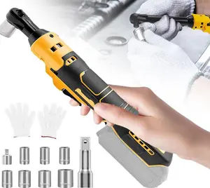 Cordless Brushless Electric Ratchet Wrench 3/8" Fit for Dewalt 20V Li-Ion Battery, Includes Sockets & Built-in LED