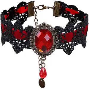 Retro Handmade Craft Lace Royal Court Vampire Choker Gothic Necklace Bracelet Black Pendant Chain