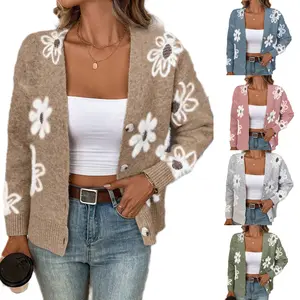Seya Women's Floral-Inspired Solid Color Button-Down Cardigan Sweater - Lightweight Soft Breathable Fabric, Long-Sleeve Medium-Fit Knit Style, Cute for Casual Outfits with Jeans/Leggings, Spring & Fall Wear