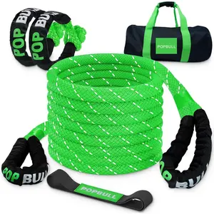 JOKG Kinetic Recovery Rope,(1in x 30ft Green) 48,500lbs Snatch Strap, Heavy Duty Stretch Nylon Towing Ropes with 2pcs Soft Shackles for Offroad Vehicle, Jeep, SUV, ATV, Tractor Elastic Ropes Kit