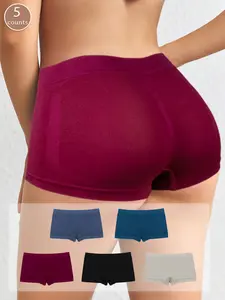 Women's  Solid Tape Drop Waist Boxer Brief, Breathable Comfy  Knicker for Daily Wear, Underwear for All Seasons