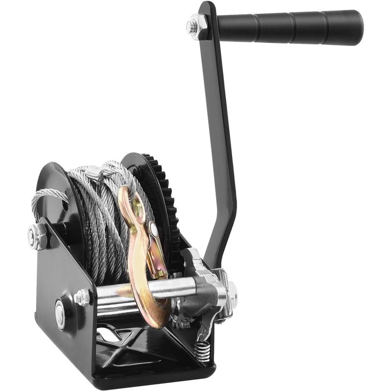 Manual Hand Winch 800 Lb Capacity for Trailer, Boat and ATV Towing - Heavy Duty Rope Winch with 33 Ft Steel Wire Cable, Two-Way Ratchet, Portable Hand Crank Winch, Marine Trailer Accessory for Pulling, Lifting and Recovery