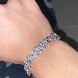 Luxury Moissanite Cross Link Bracelet – Iced Out Brass Silver-Tone Christian Jewelry for Men & Women