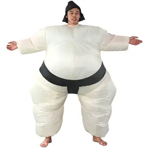 Sumo Inflatable Costume Blow up Wrestler Suit Fancy Dress Funny Jumpsuit for Halloween Cosplay Party Christmas (white)