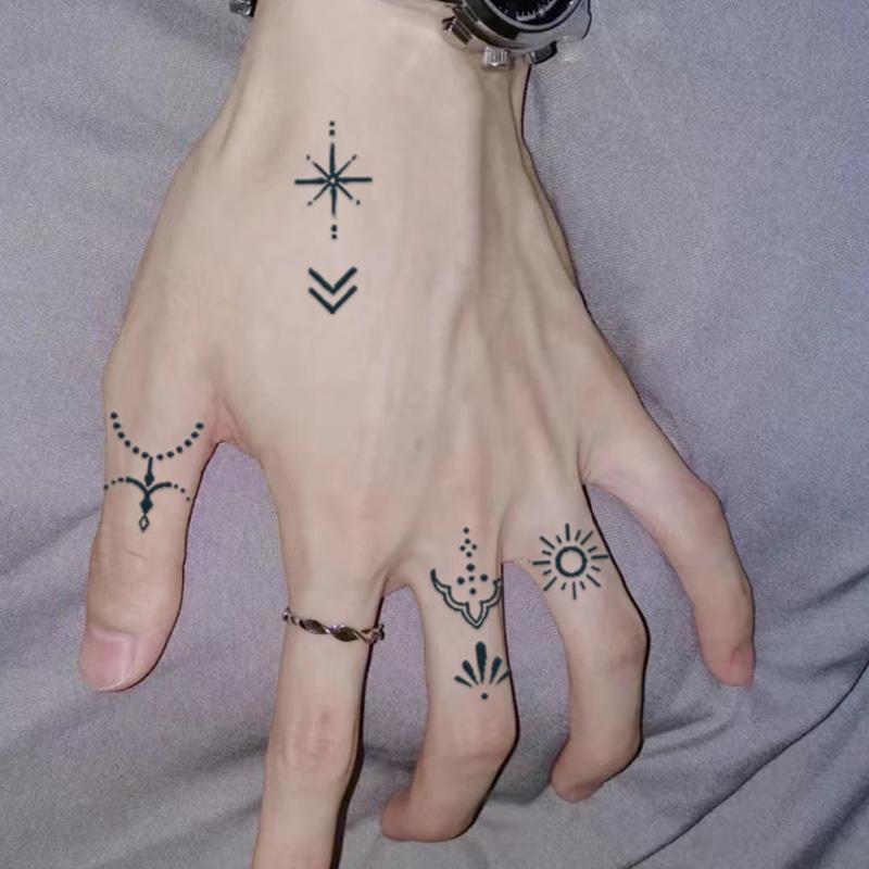 8 Sheets 154 Pcs Tiny Small Temporary Tattoos For Women Men Finger Hands, Cartoon Bohemia Fake Tattoo Stickers For  Parties, Festivals & Halloween,  Bulk Cute Black Long Lasting Vintage Tatoos Neck Cholo,