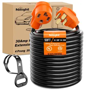 Nilight 50FT EV Dryer Extension Cord 4 Prong 30 Amp NEMA 14-30P 14-30R Old Cable Heavy Duty 10 Gauge Pure Copper Wire UL Listed 125/250V for Level 2 Using