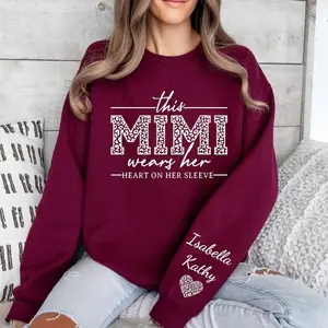 Personalized Mimi Sweatshirt With Kids Names On Sleeve Custom Mimi Hoodie Pregnancy Announcement Gift Mothers Day Gift for Grandma Crew Neck Unisex Gildan18000 - Womenswear