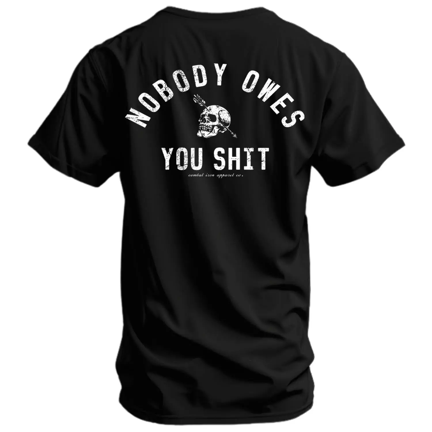 Nobody Owes You Shit Skull Men’s TShirt Tactical Motivational Graphic Tee Veteran Military Mindset Gym Grind Alpha Lifestyle Apparel