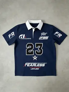 Racing Graphic Polo Shirt Menswear' Number 23 & Fearless Print | Racing Style Unisex Streetwear OOTD Essential Polo Shirt Outfit | TikTok Viral Retro Sporty Casual Daily Wear Loose Fit Statement Polo Top for Men Women 2026 Spring New Drop