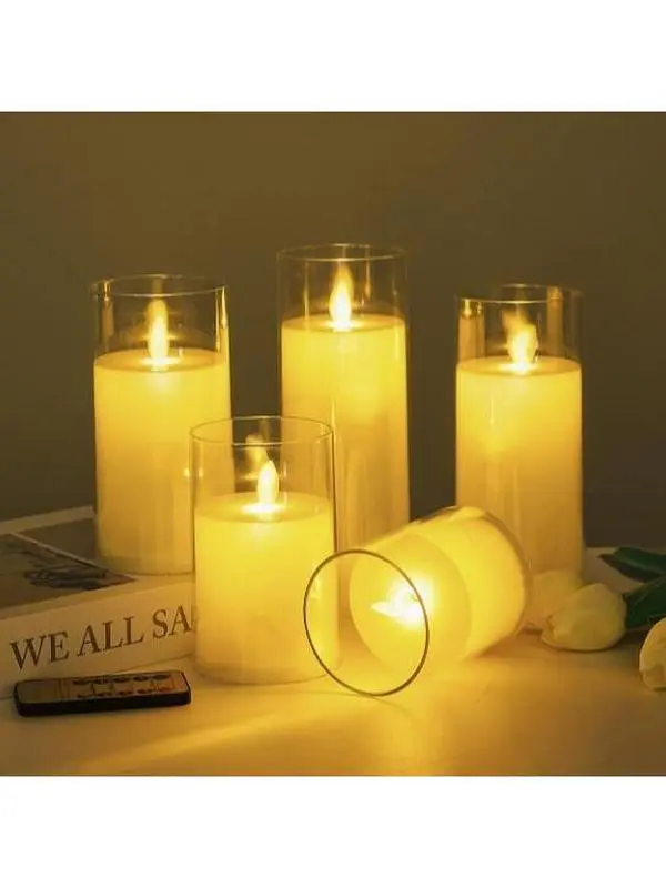 Glass Cup Flameless LED Candles, AA Battery Operated Flickering Real Wax Effect Pillar Candles, No Battery Included for Home Wedding Party Holiday Decor