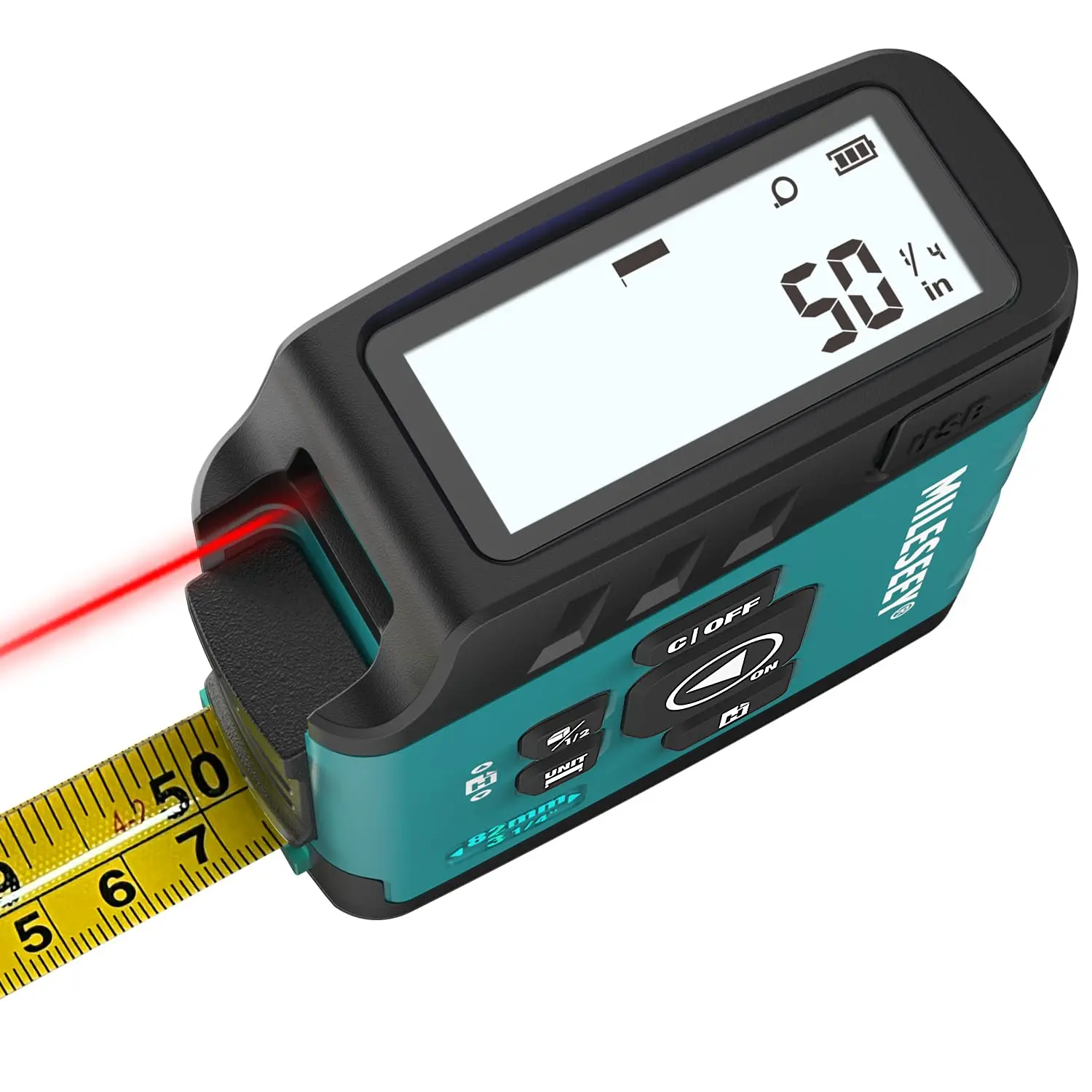 DT20 Electronic Laser Tape Measure - 130 FT Laser Measuring Tool, 16 FT Easy-Read Retractable Manual-Locking Blade Digital Tape, Rechargeable Tool with Data Storage, Belt Clip, Center Find, Area/Volume/Pythagorean Calculations