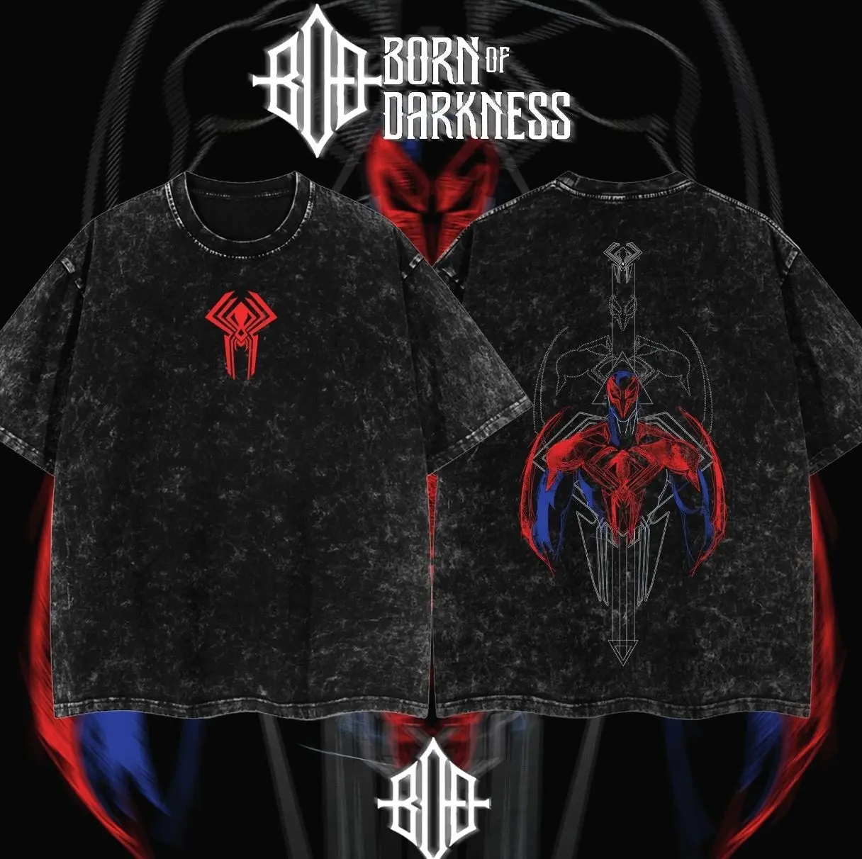 BornOfDarkness- Miguel O’Hara Spidey-Man 2099 Ver 02 - Spidey verse Edition Double Printed Oversize Lightweight Acid Washed Tee TV Series Graphic Design Top Cotton Streetwear Comic Superheroes T-Shirt Clothes Menswear Womenswear 6XE