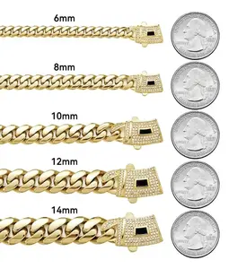 Premium 14K Gold-Plated Cuban Chain Bracelet, 6mm-14mm Sizes, Waterproof Fade-Resistant Non-Allergenic Stainless Steel, Gothic Exaggerated Skeleton Hand Punk U-Shape Star Miami Link, Valentine's Day Gift for Casual Occasions