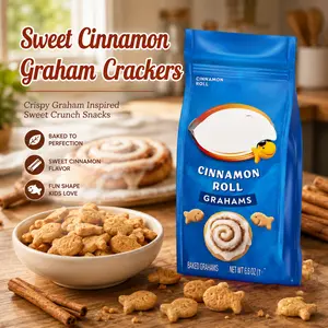 Cinnamon Roll Graham Snack Crackers, Sweet Baked Crunchy Snacks for Pantry and Lunch Boxes