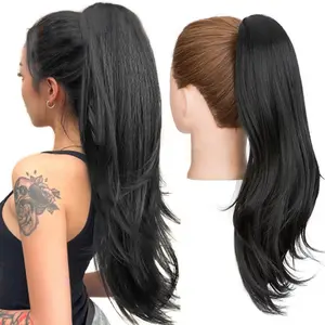 MY-LADY 22inch Drawstring Ponytail Extensions Synthetic Long Wavy Ponytail Clip In Hair Pieces for Women