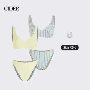 Cider High Stretch Striped Reversible V-Neck Cheeky Bikini Set