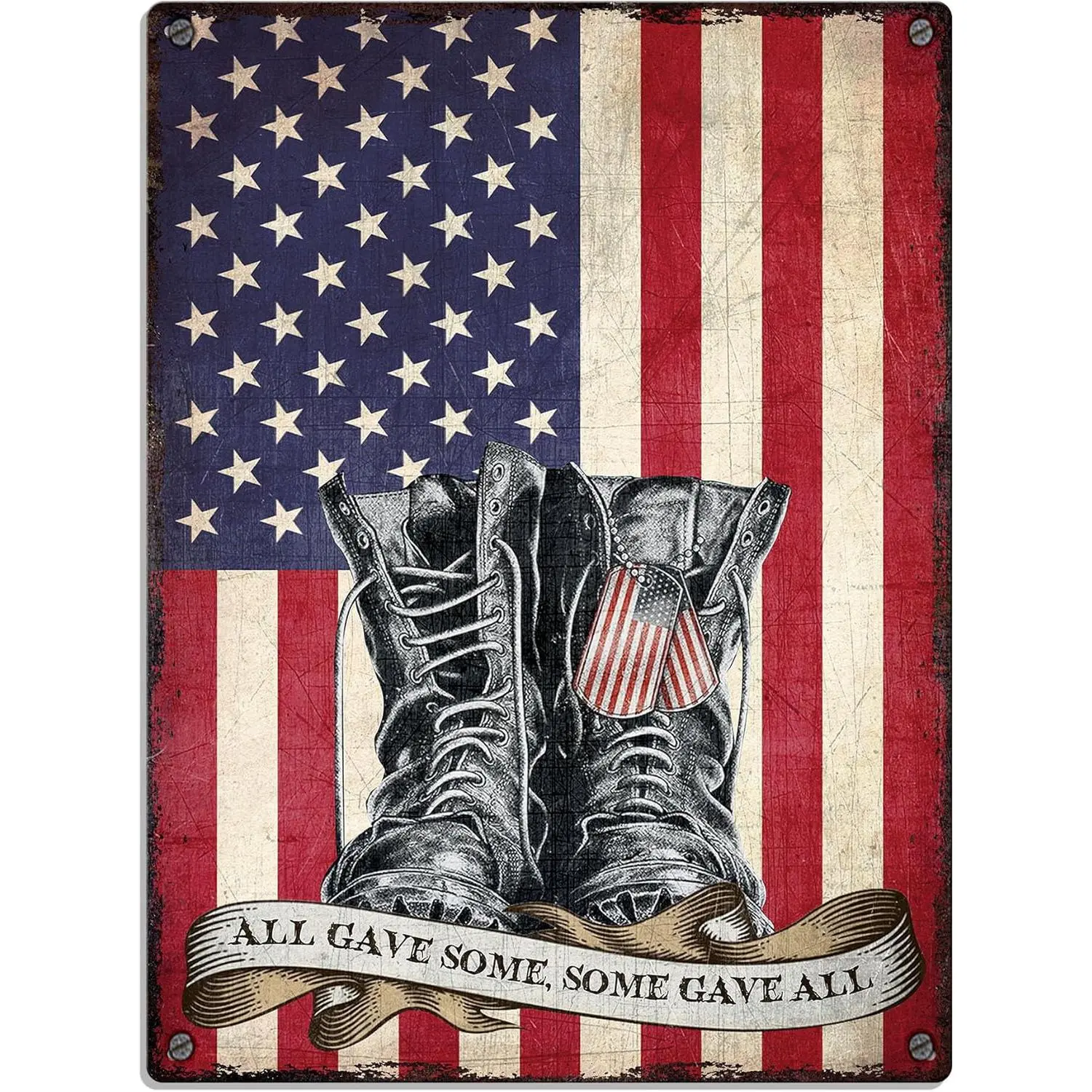 Sturdy Eco-Friendly Retro Tin Sign - Metal Steel US Veterans Army Navy Armed Forces Memorial Patriotic Art Plaque, Easy Hang Setup Indoor-Outdoor Home Decor, 4th of July Gift with Nails & Screws