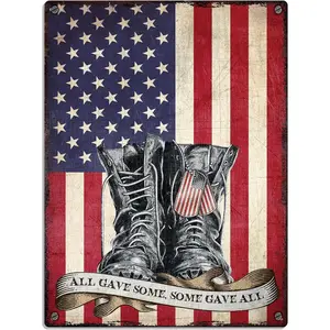 Veterans Military Tin Metal Sign, US Army Navy Armed Forces Memorial American Soldier Patriotic Decor Outdoor Indoor Wall Art Plaque Accessories Vintage Fourth 4Th Of July Independence Day