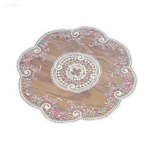 2pcs Floral Lace Doilies, Embroidered Round Table Placemats, Vintage Style Decorative Mats for Home & Wedding