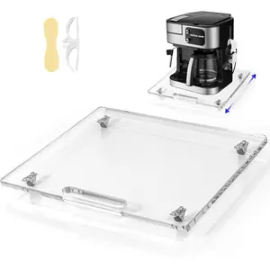 Appliance Slider with Rubber Wheels, Sliding Tray for Heavy Kitchen Appliances, Coffee Maker Slider Tray for Counter, Countertop Moving Tray Accessories for Kitchen - 13" x 14" (Clear)