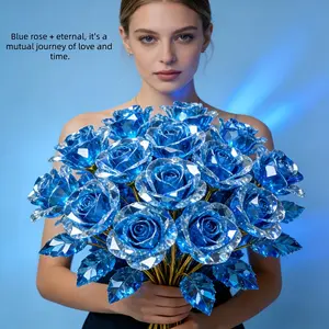 6pcs Gilded Sky Blue Roses, Never Wither Gold-Plated Artificial Flowers, Indoor Outdoor Luxury Home Decor, Perfect for Holidays
