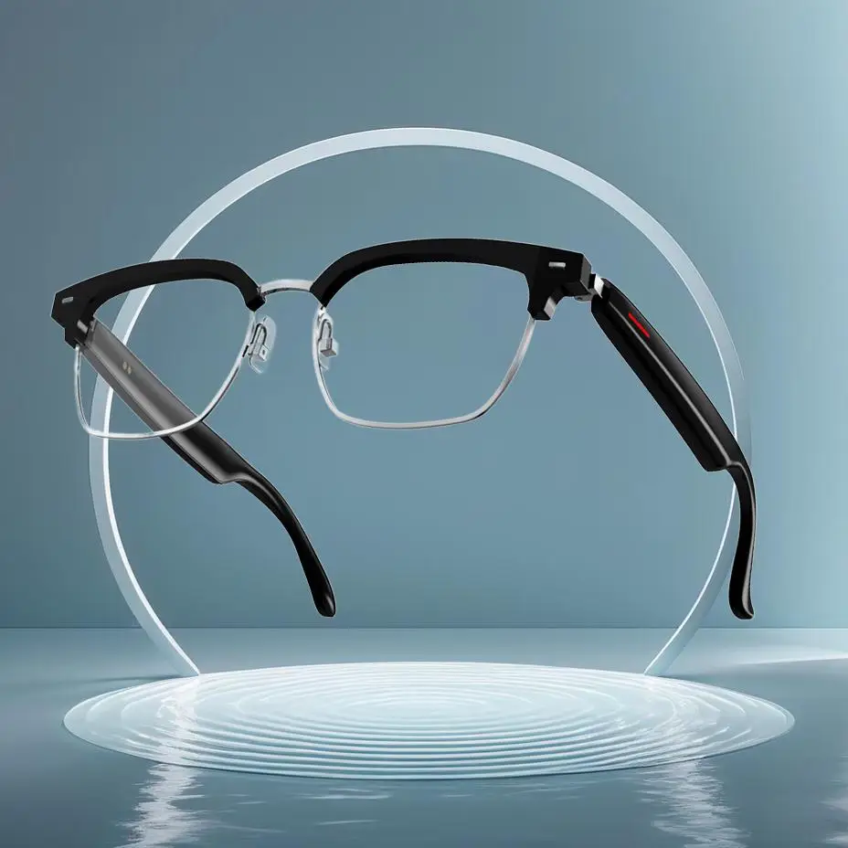 SENBONO Unisex Smart Glasses, Transparent Lens Glasses, Fashion Smart Glasses for Office, Outdoor, Wireless Headphone with Music Playback & Hands-free