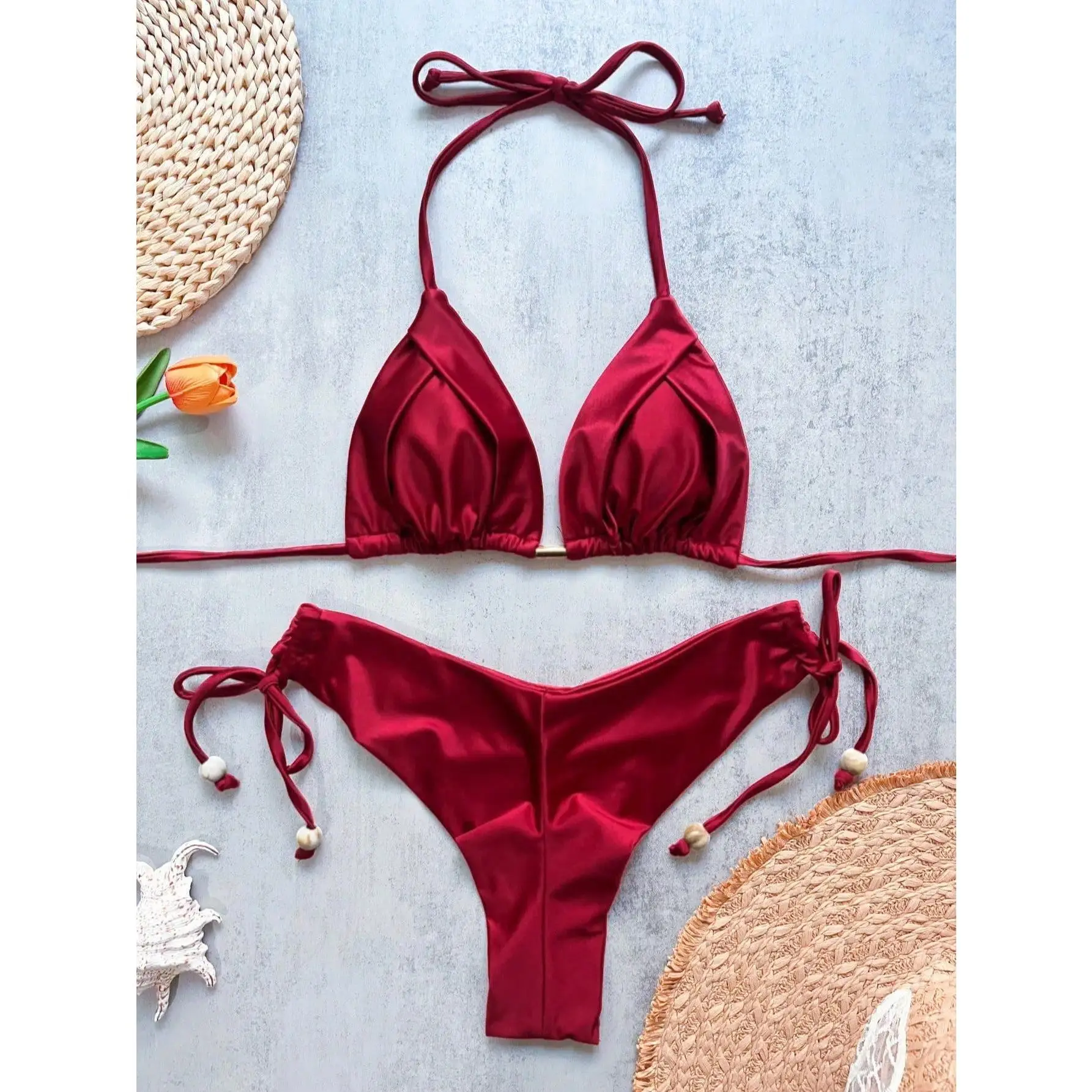 2026 Sexy Folds Bikini Set Solid Micro Bikinis Women Swimsuit Female Triangle Swimwear Beach Wear Bathing Suit