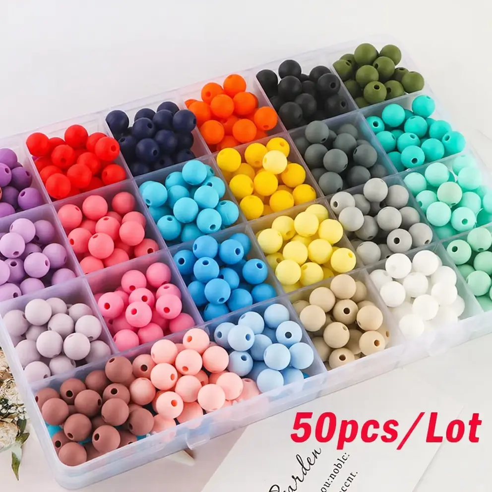 50pcs 15mm DIY Silicone Beads, Multicolor Silicone Material, Durable Round Focal Beads for Pens, Handmade Jewelry Making, Keychains, Bracelets, Necklaces, Stackable Bead, DIY Beading Accessories, DIY Jewelry Decoration, Beaded Set