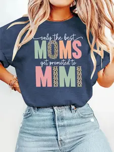 Women's 'only the Best Moms Get Promoted to Mimi' Printed T-Shirt, Lady Soft Stretch Short Sleeve Casual Top for Spring & Summer, Comfortable Vacation Wear, Stretchy, Womenswear
