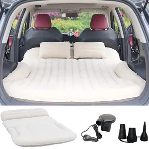 SUV Air Mattress Thickened and Double-Sided Flocking Travel Camping Bed with 2 Pillows & Electric Pump Dedicated Mobile Cushion Inflatable Bed for SUV Trunk and Rear Seat (Beige and Coffee)